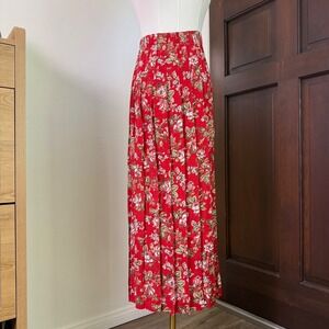Susan‎ Bristol Pleated Floral Maxi Skirt 90s Vintage Cottage | Red | Size Large